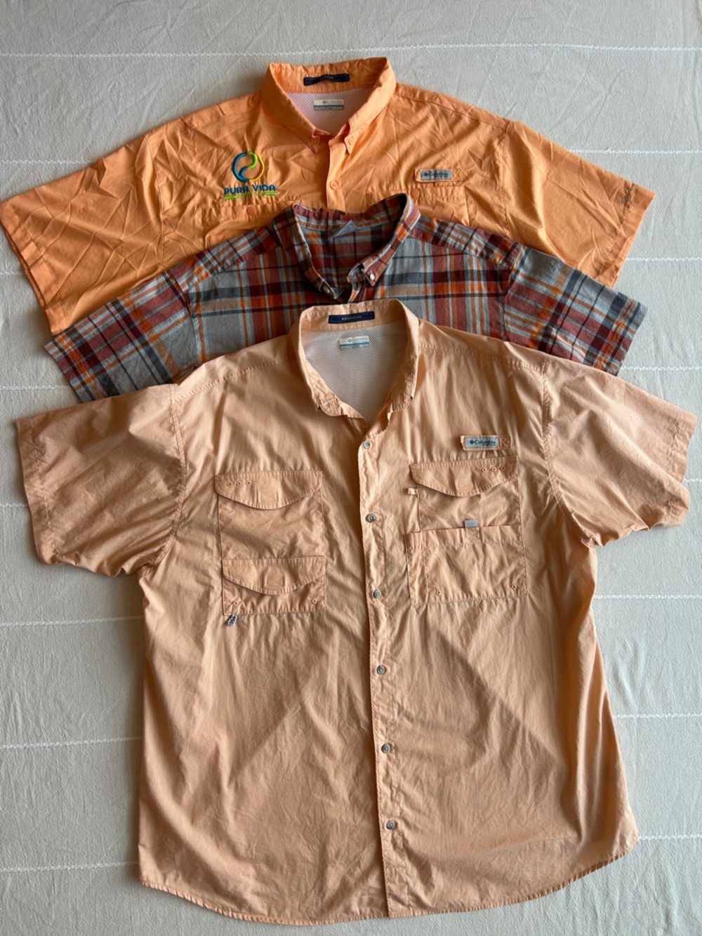 Columbia Men’s Short-Sleeve Button-Down Shirts - Peach, Light Peach & Plaid